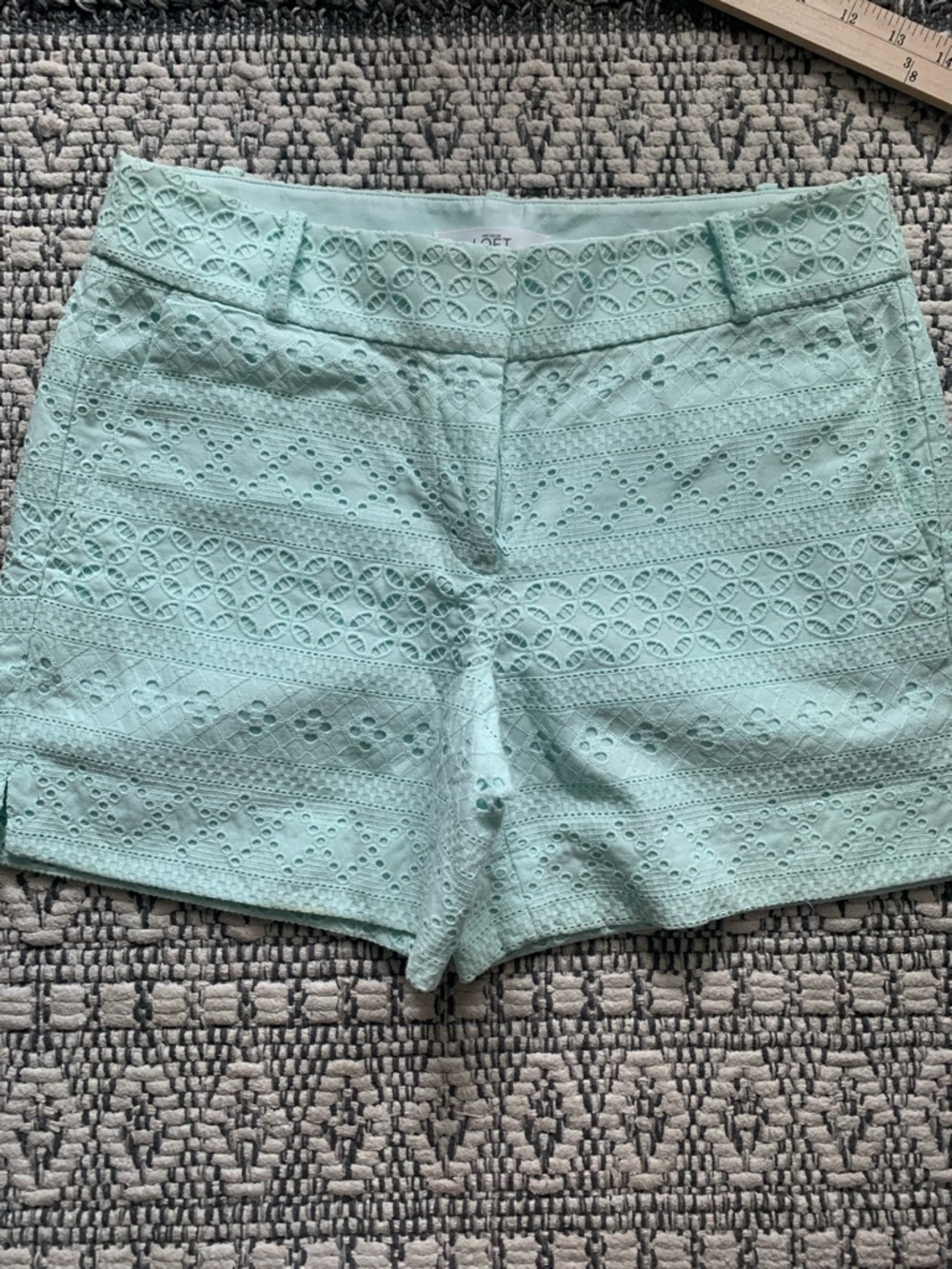 LOFT Mint Eyelet High Waist Shorts